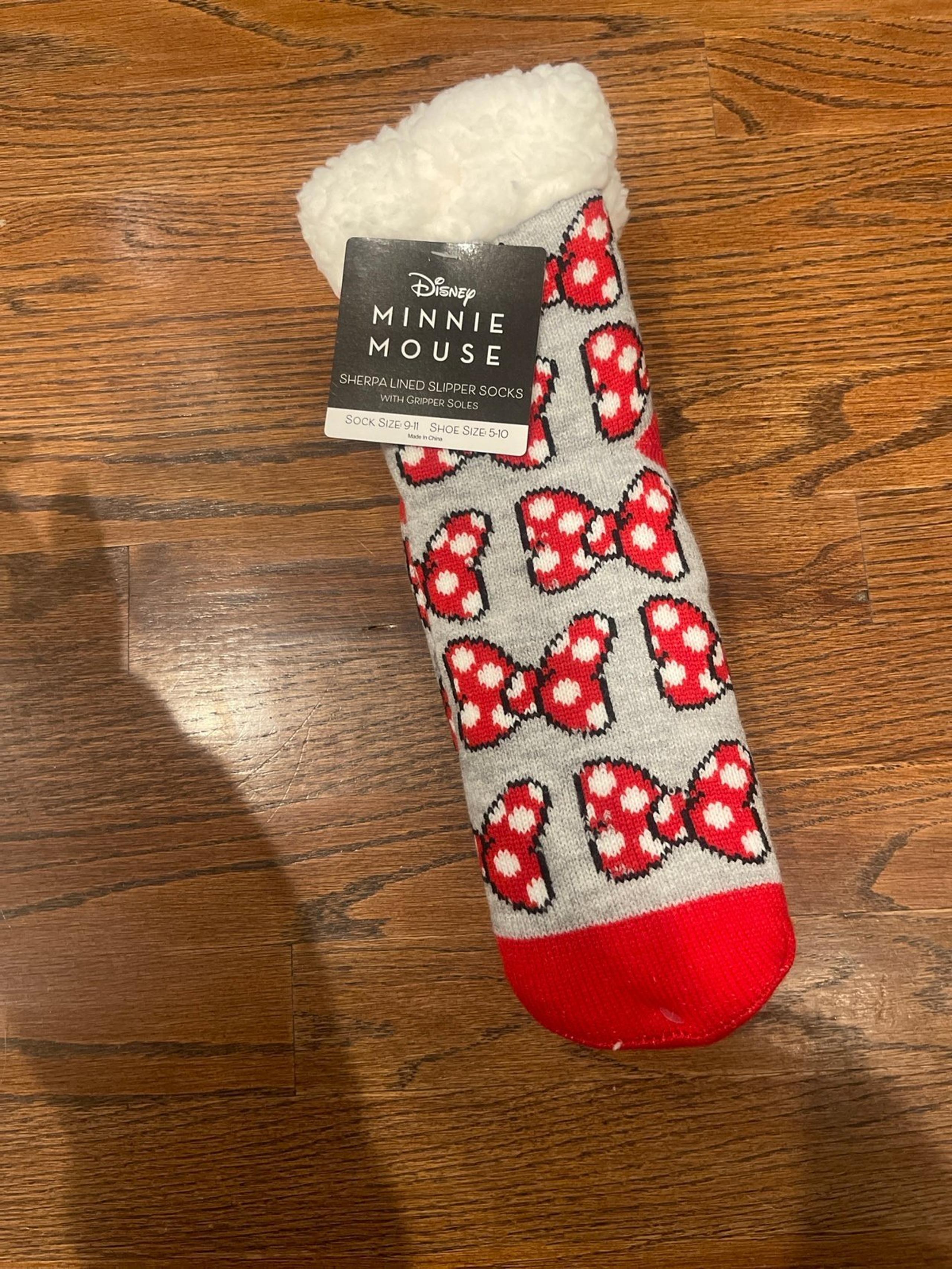 Disney Minnie mouse, Sherpa lined slipper socks with gripper sole new with ta gs