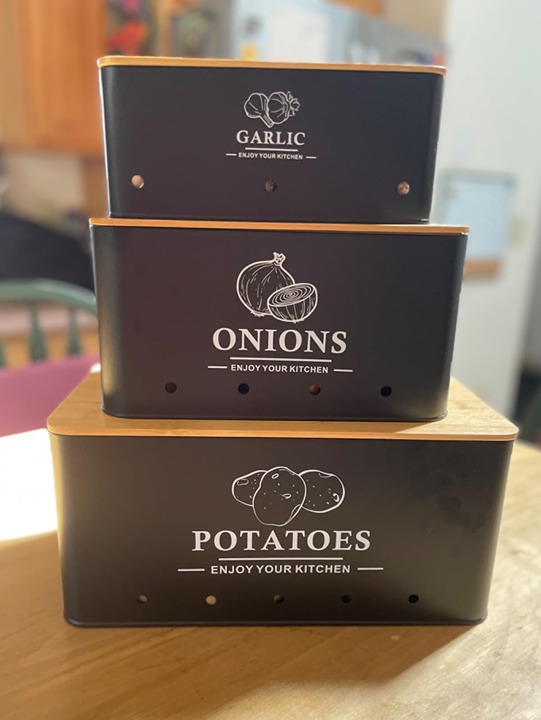 Kitchen Vegetable Storage Set of 3, Metal Onion Garlic Potato Storage Set