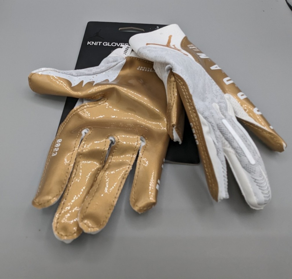 Jordan Brand Football Knit Gloves Football Gloves Gold and White Size Large