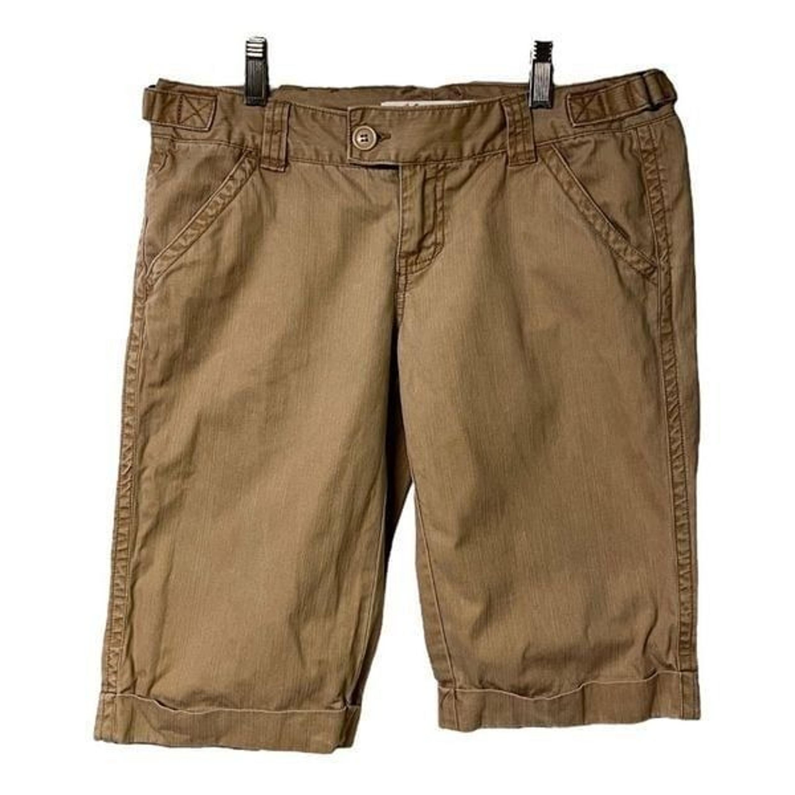 Aeropostale Womens Bermuda Shorts Brown Adjustable Waist Pockets Cuffed 3/4