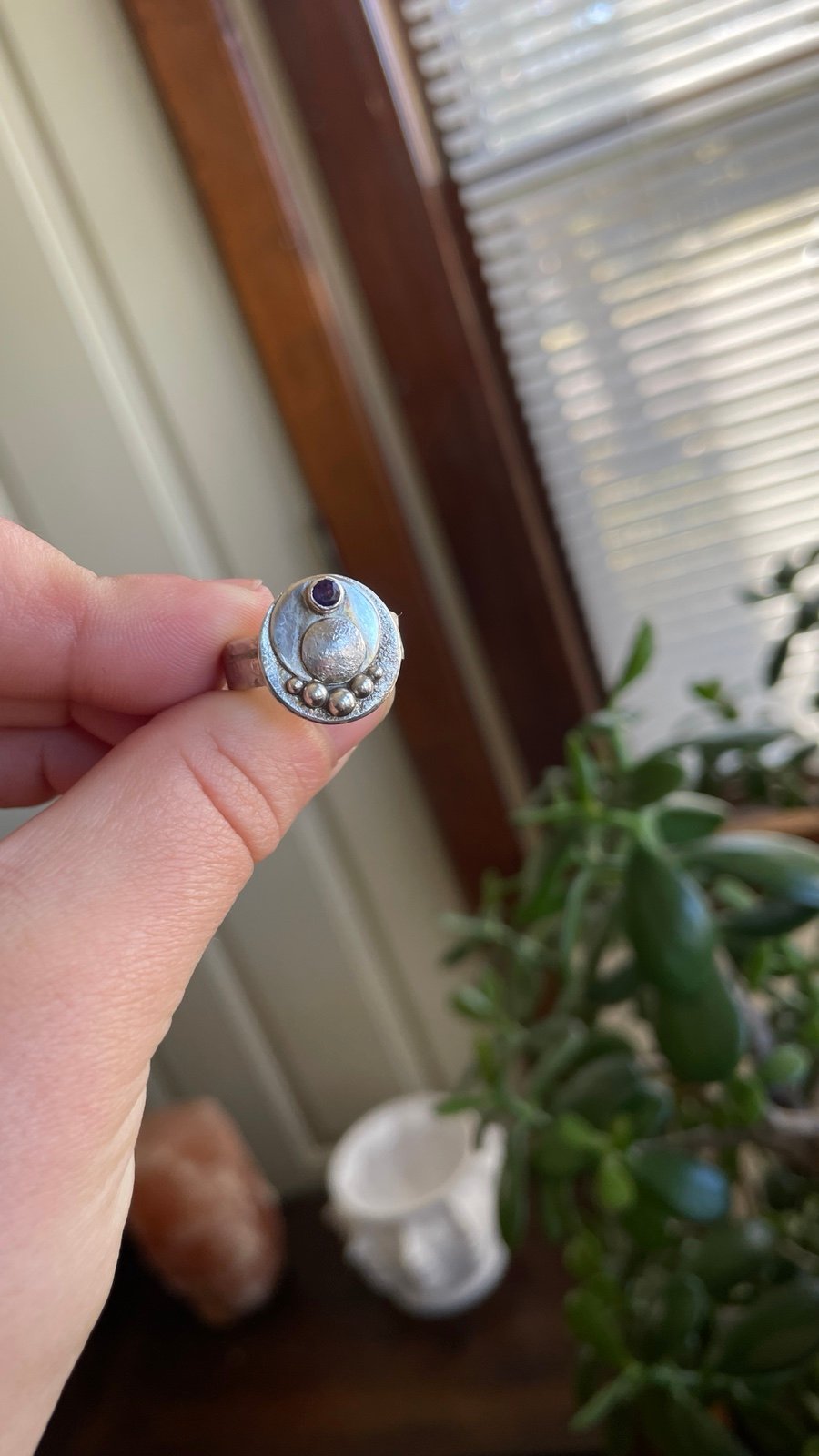Amethyst Moon Signet Ring Sterling Silver 925