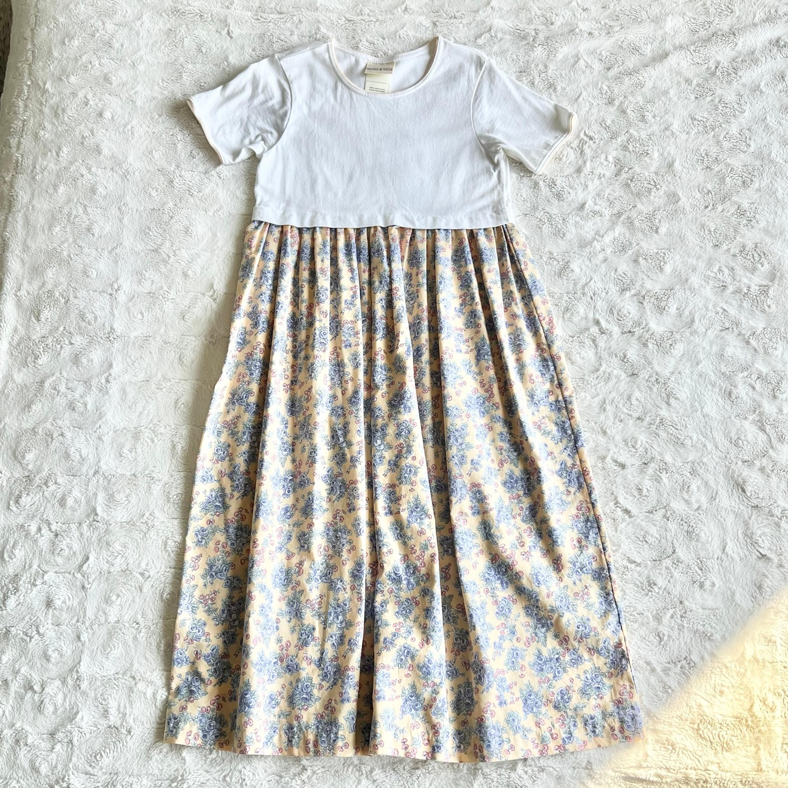 Laura Ashley Dress Girls 9 Yellow Floral Mother Child Cottagecore Bow Long Vtg