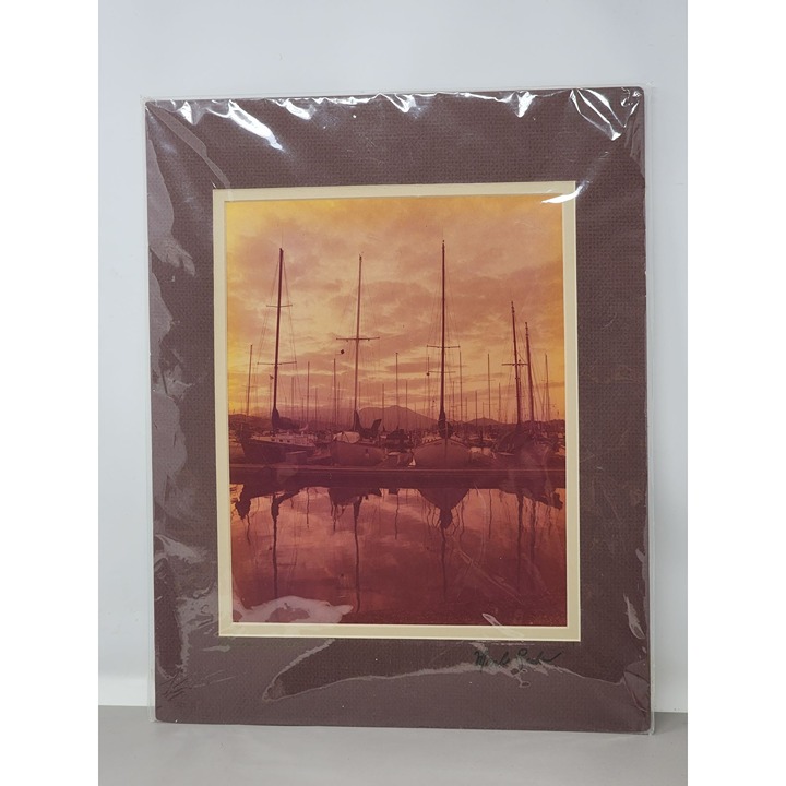 Vintage Mark Reuben Gallery San Francisco Matted Docked Boats Mountains