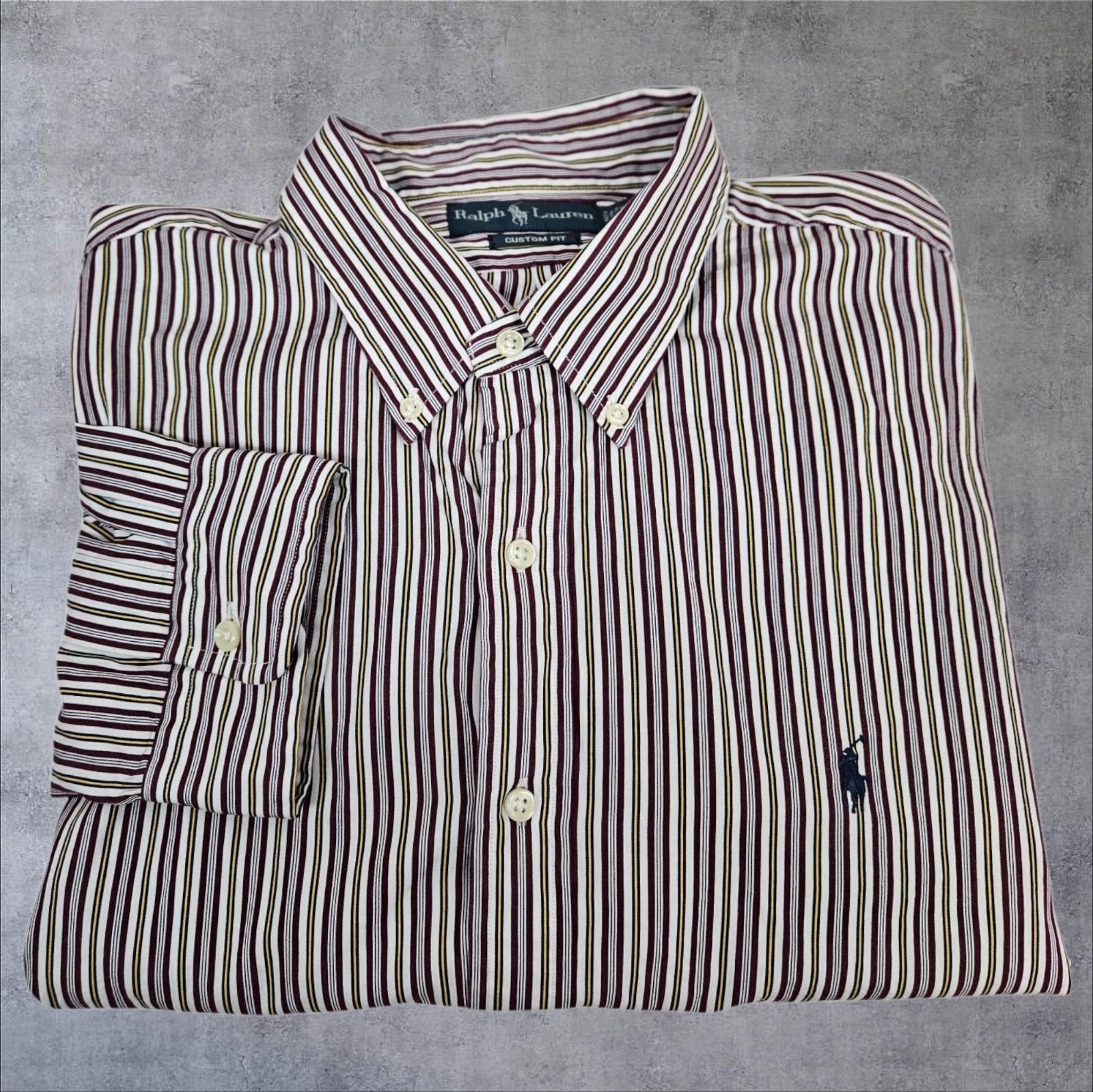 Ralph Lauren Burgundy & Gold Striped Long Sleeve Dress Shirt Size XXL Men's Q58