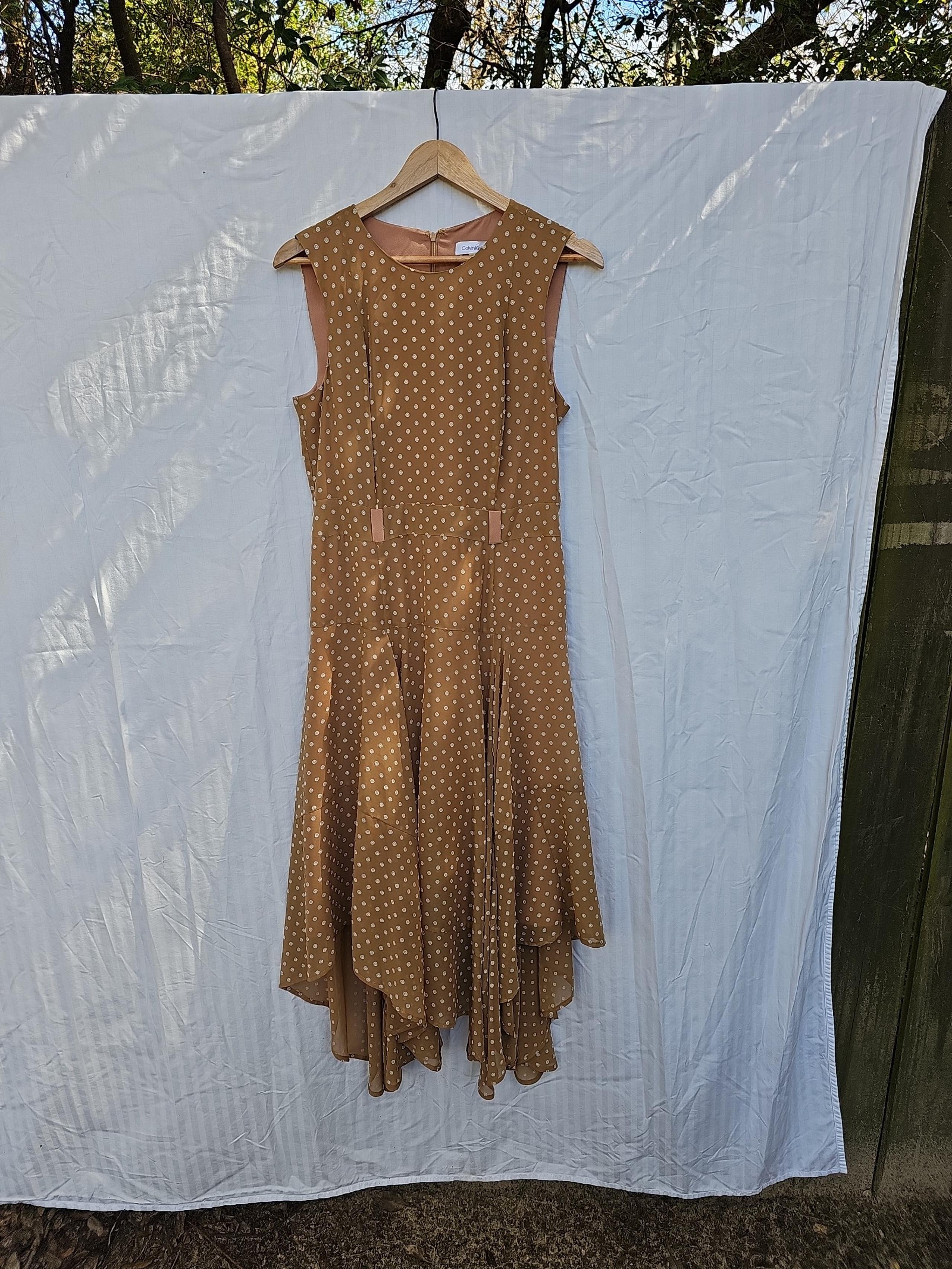 Calvin Klein Womens Brown Sleeveless Maxi Dress Textured Skirt Size 8