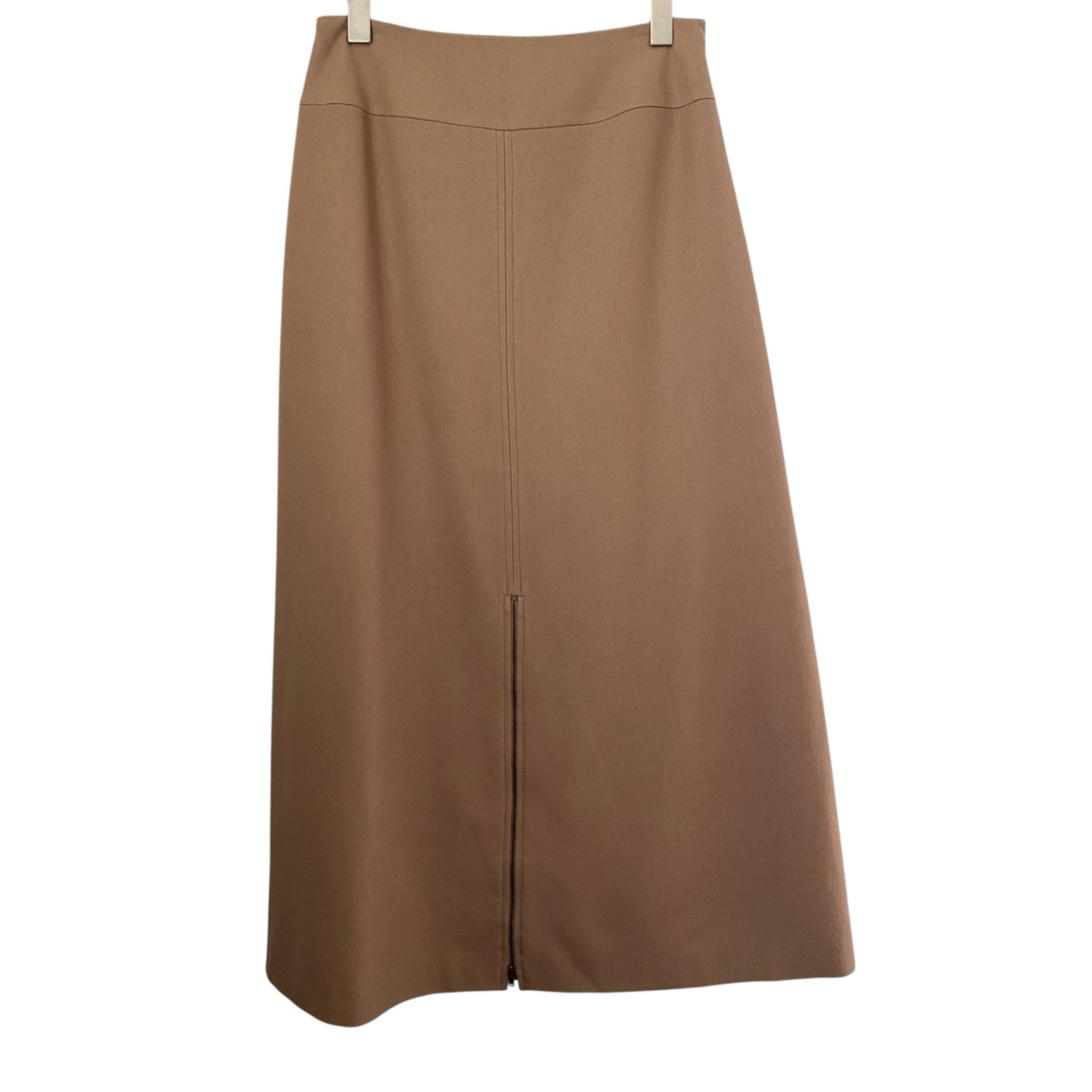 Harve Benard Camel Midi A-line Wool Blend Exposed Front Zip Career Skirt 6
