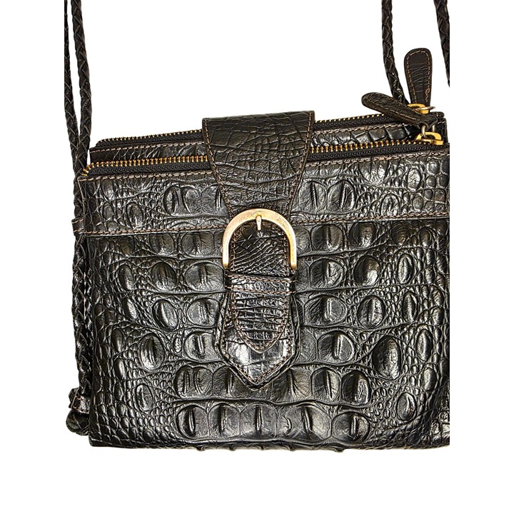 Brahmin Mojito Cro-Embossed Black Leather Crossbody Bag - BRAHMIN Mojito Black M