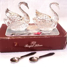 Regal Silver THE SWANS Salt n Pepper with Spoons Silverplated Made in Italy