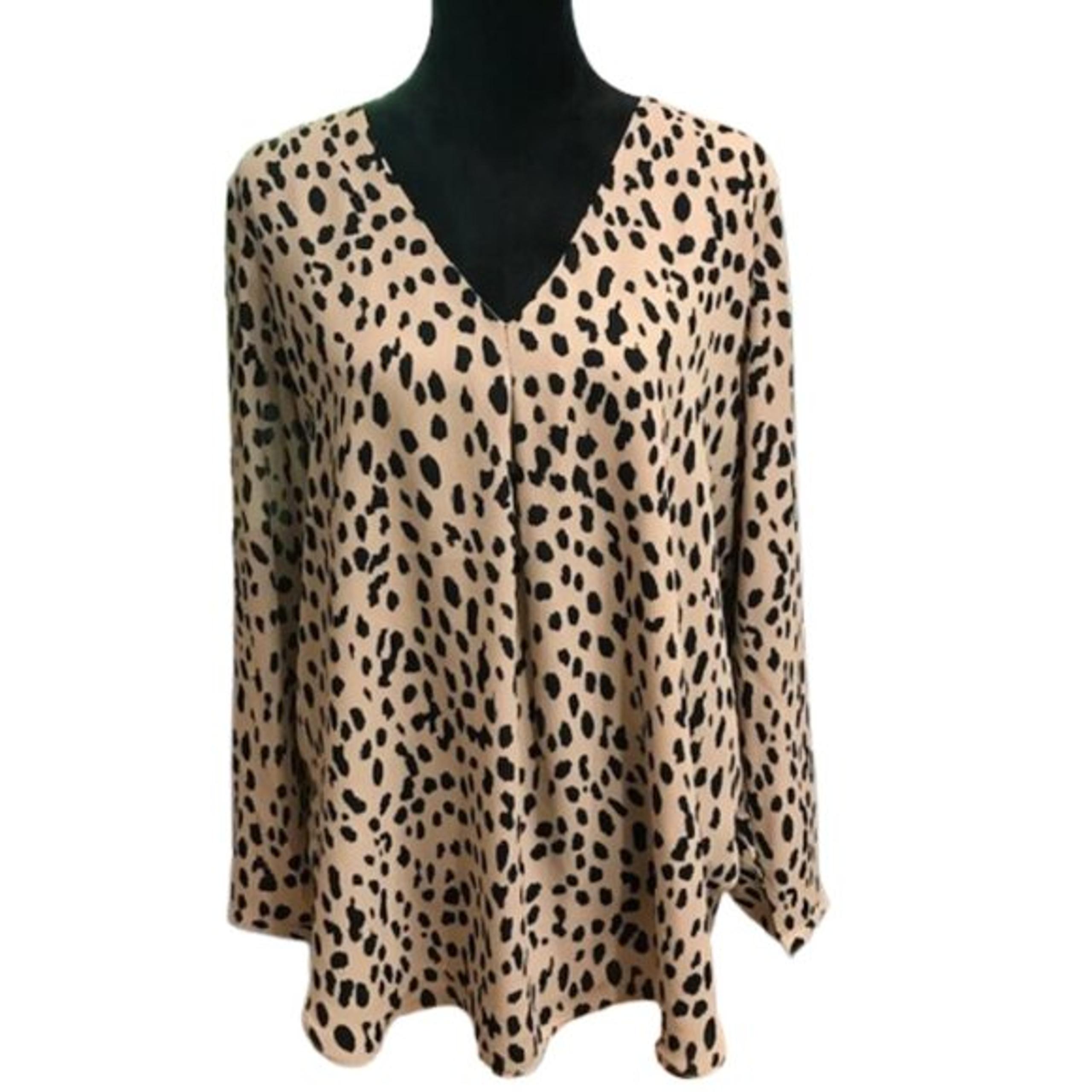 Premise Women's Leopard Print Long Sleeve V-Neck Blouse Size Large