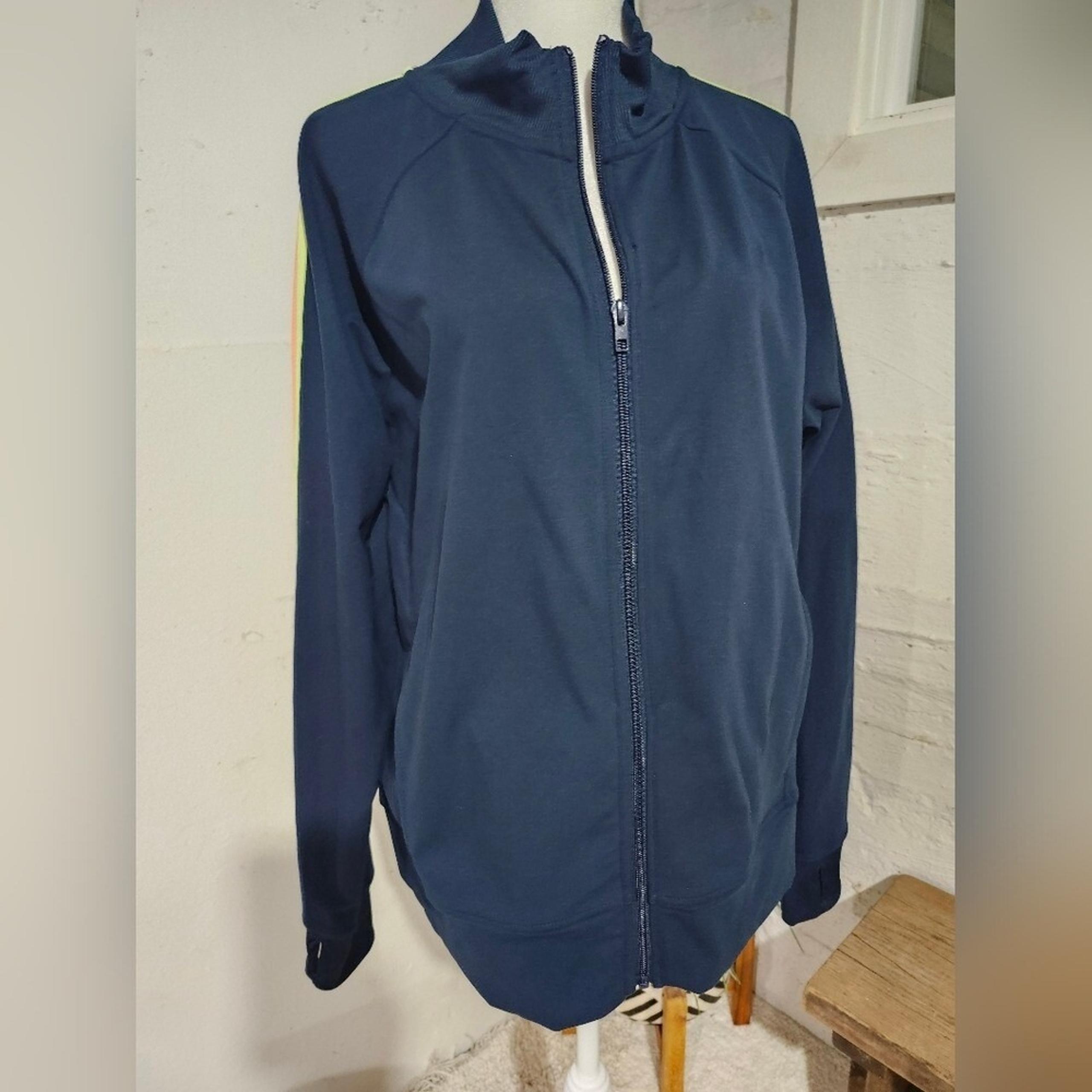 Womens Navy Blue Zip-Up Jacket w/ Rainbow color stripes size XXL - Athletic Works