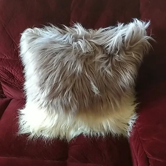 New Faux Fur Pillow Cover White and Grey