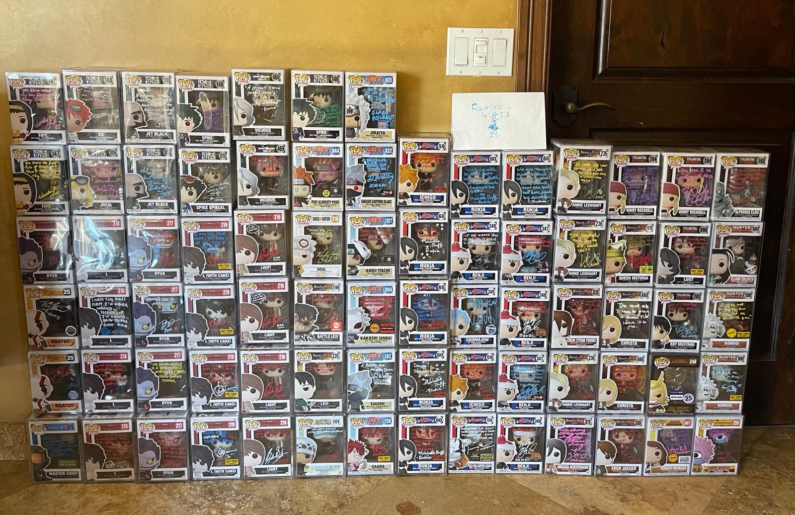 Attack on titan, cowboy bebop, one piece, death note, bleach, naruto, Funko pops