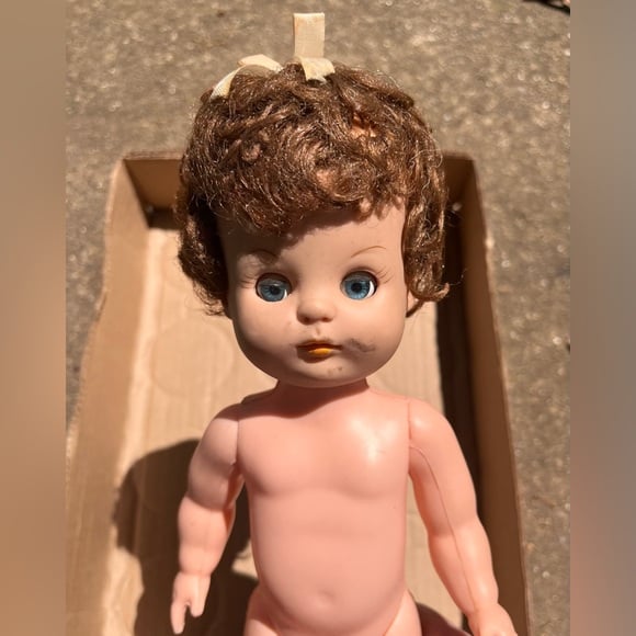 Creepy Haunted Vintage Baby Doll with Brown Hair
