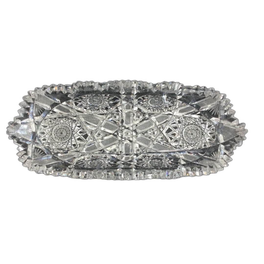 Sawtooth Cut Crystal 10.5” (approximate.) Long Celery Serving Dish.