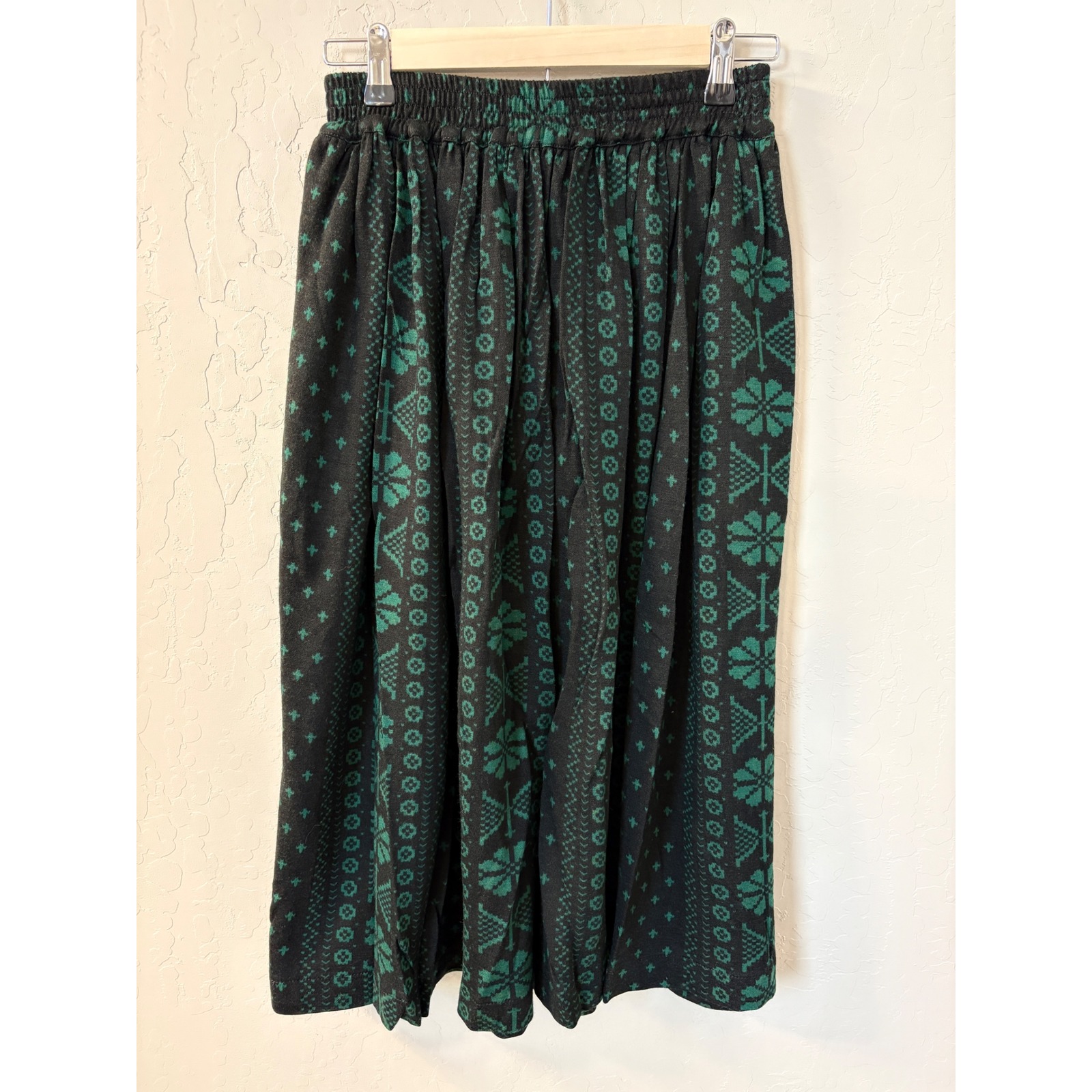 Vintage Album By Kenzo Wool Blend Midi Skirt Green Black Print Pockets Sz L