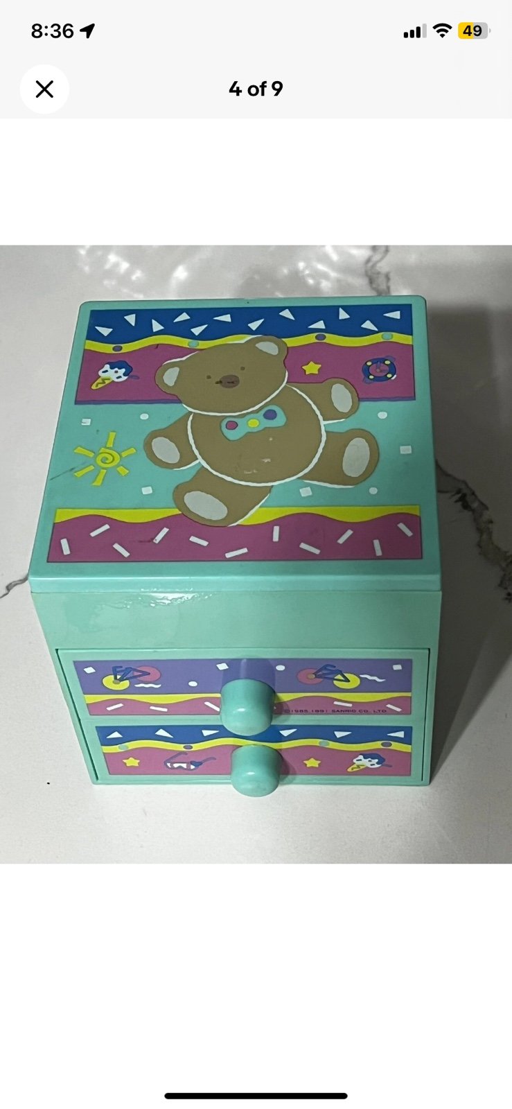 Vintage Sanrio 1991 Just For Fun Bear Jewelry Box
