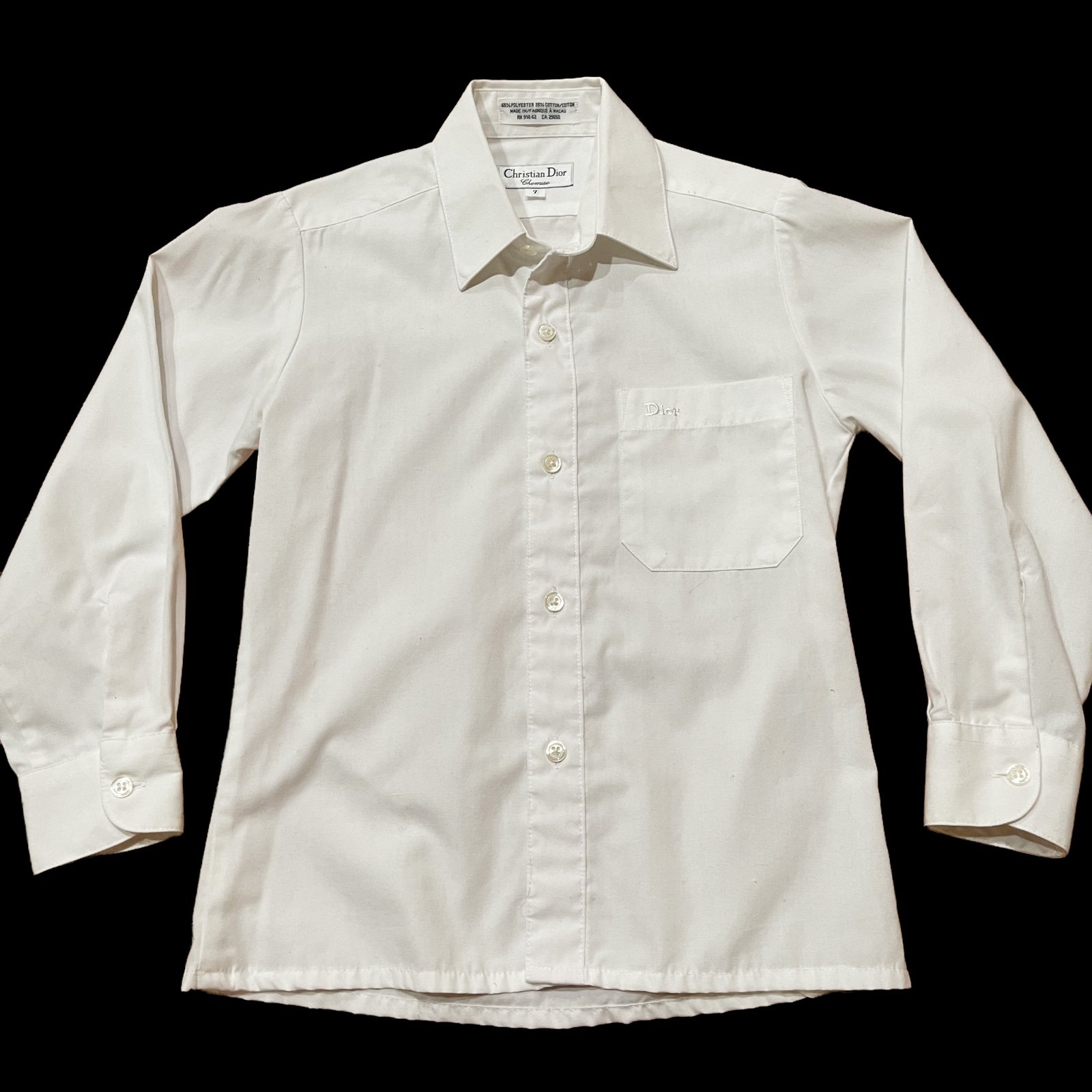 Christian Dior Chemise Boys Button Up Shirt Size 7 White Preppy EUC