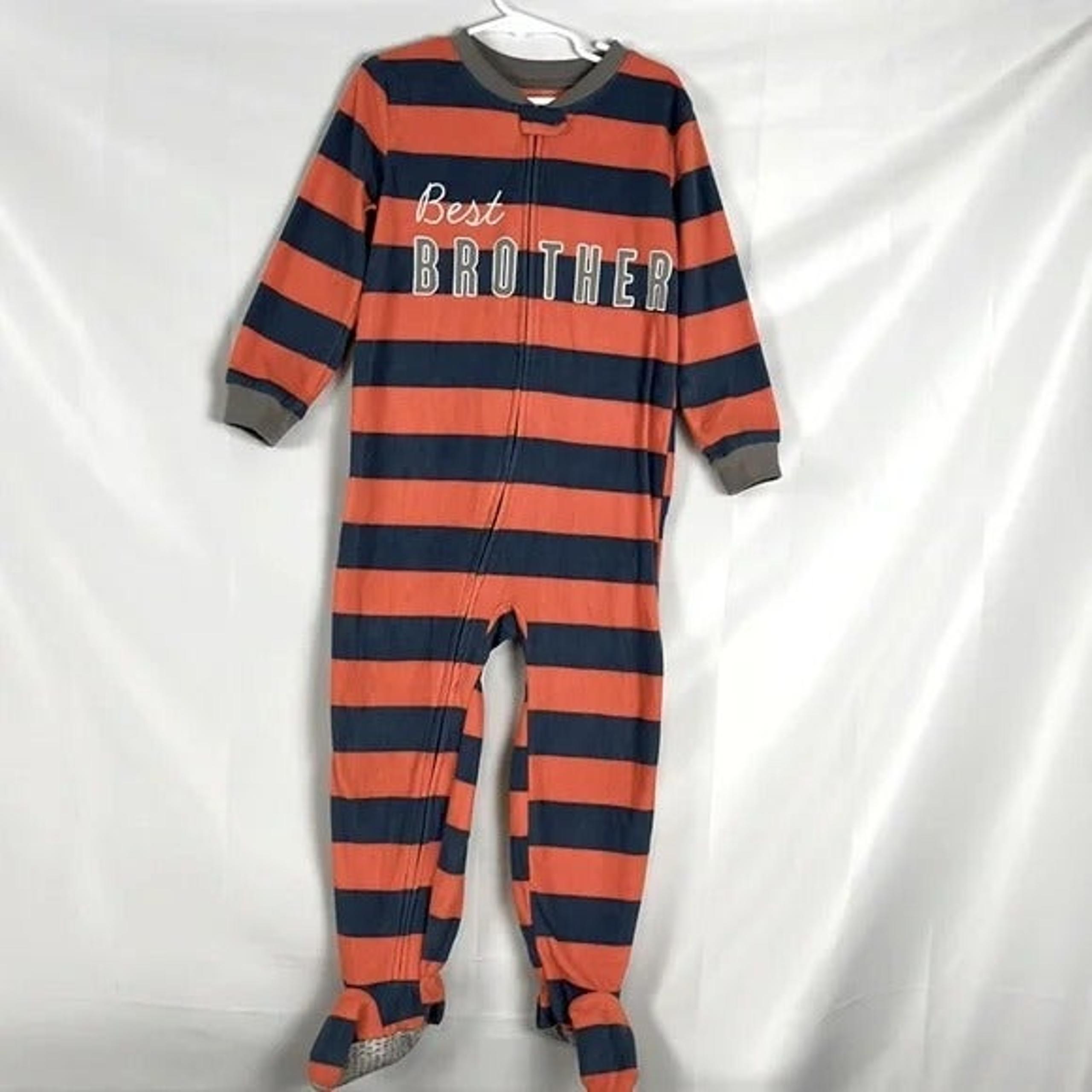 Carter's Boy One Piece Footed Blue & Orange Striped Pajamas Size 5T