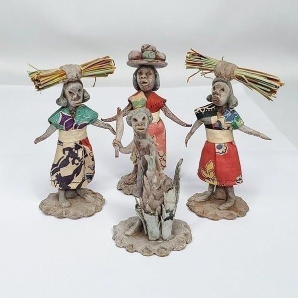 Vintage Indigenous Native Ethnic People Woman Man Clay Figures Jamaica Set of 4
