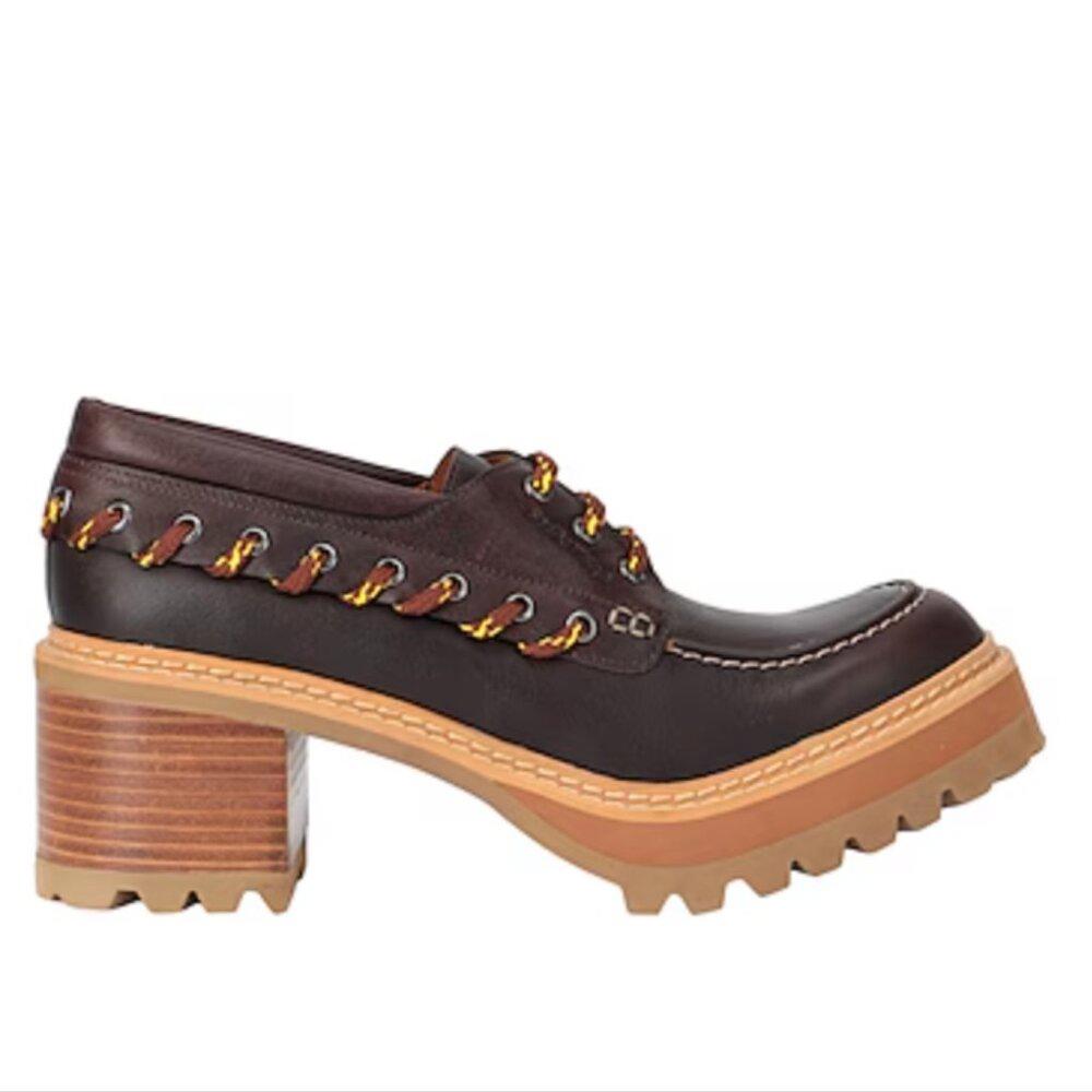 See By Chloe Leather Platform Lace Up Loafers Brown/Tan Size 8.5 New in Box