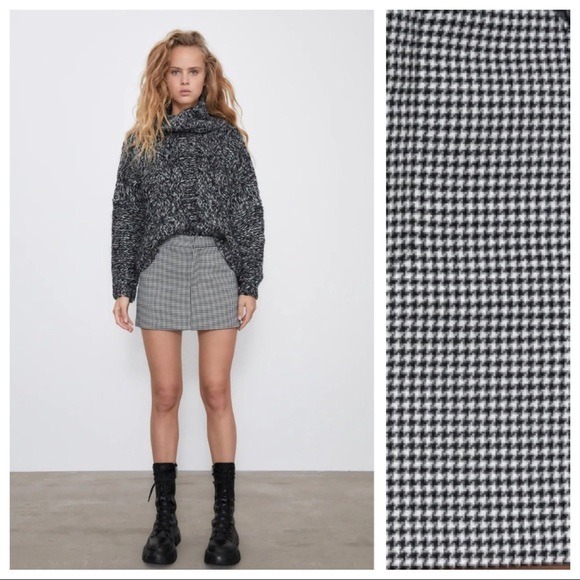 NWOT. Zara Black/White Houndstooth High-waist Bermuda Skort XS