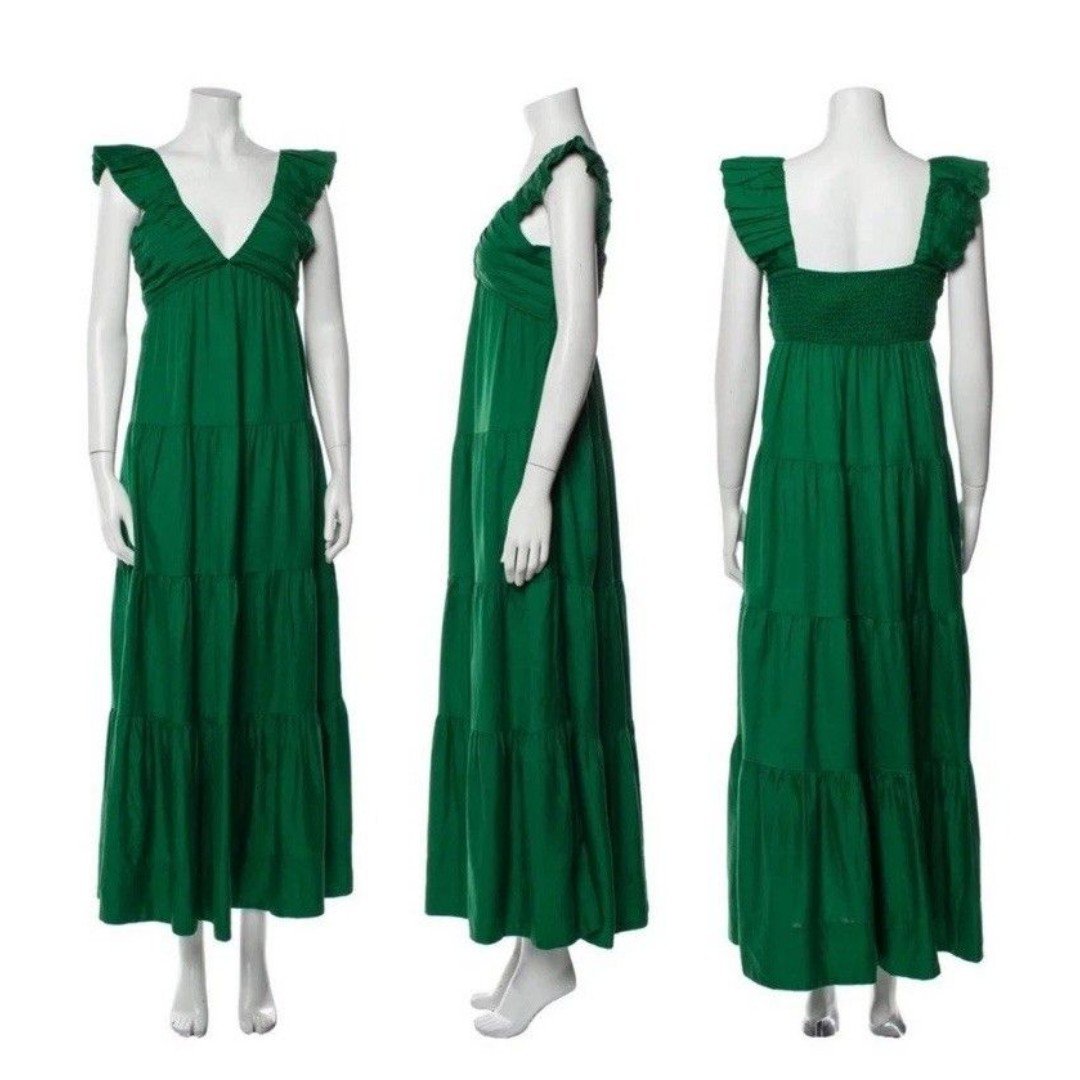 NWT Jason Wu Womens Linen Blend Tiered Maxi Dress Emerald Green Size Large NEW