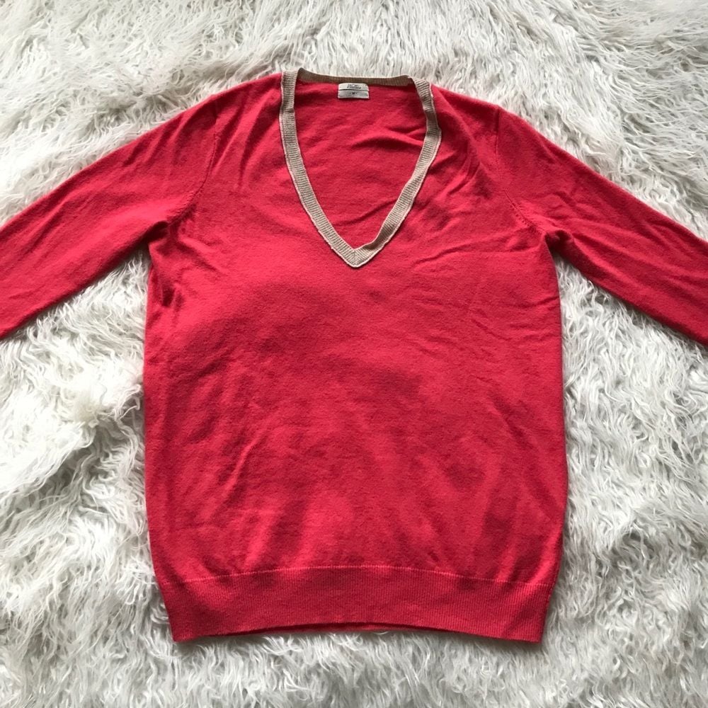 MADEWELL WALLACE CORAL PINK CREAM V-NECK SWEATER
