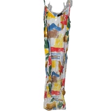 Tahari Brushstroke Canvas Print Maxi Dress M NWT