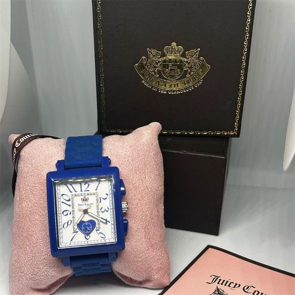 Juicy Couture Women's Cobalt Blue Jelly Strap Watch Crystal Accents Y2K