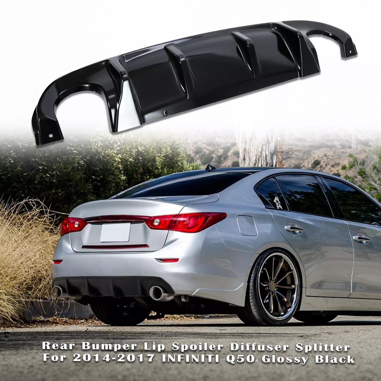 For Infiniti Q50 2014-2017 PU Glossy Black Rear Bumper Lip Diffuser Spoiler