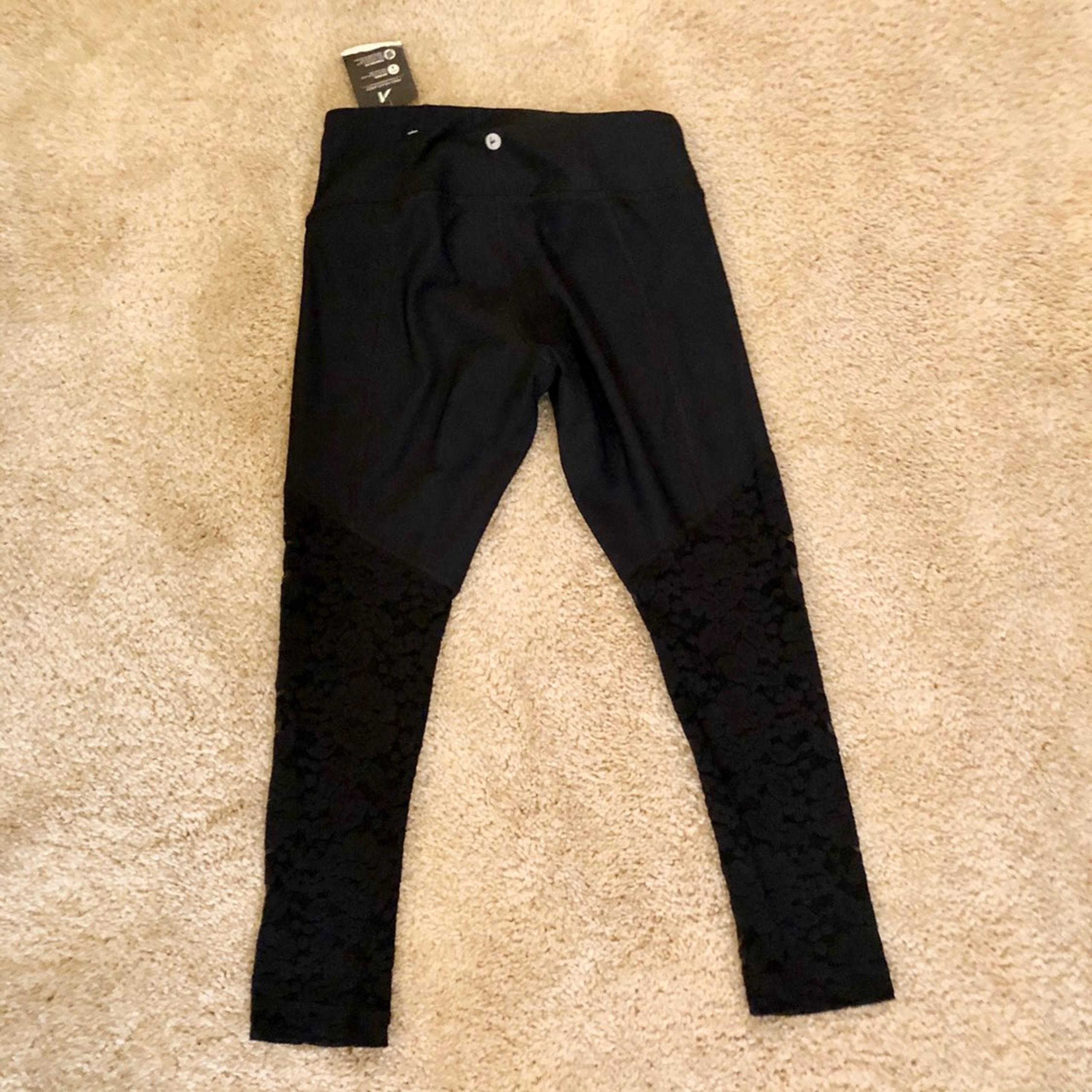 NWT Black Yoga Pants with Lace Accent X