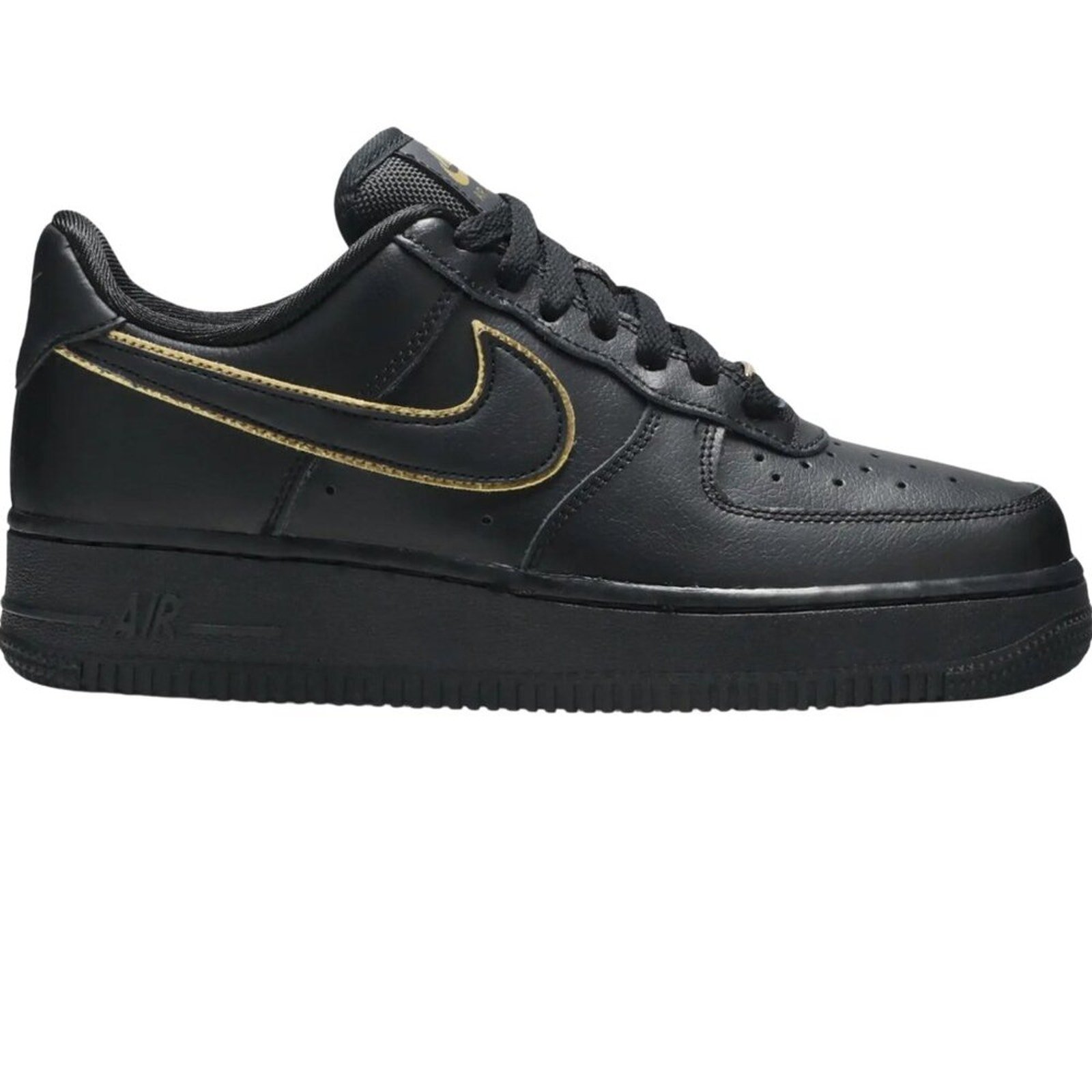 Nike Air Force 1 Low '07 Essential Black Gold Swoosh Women's Size 7.5 AO2132-005