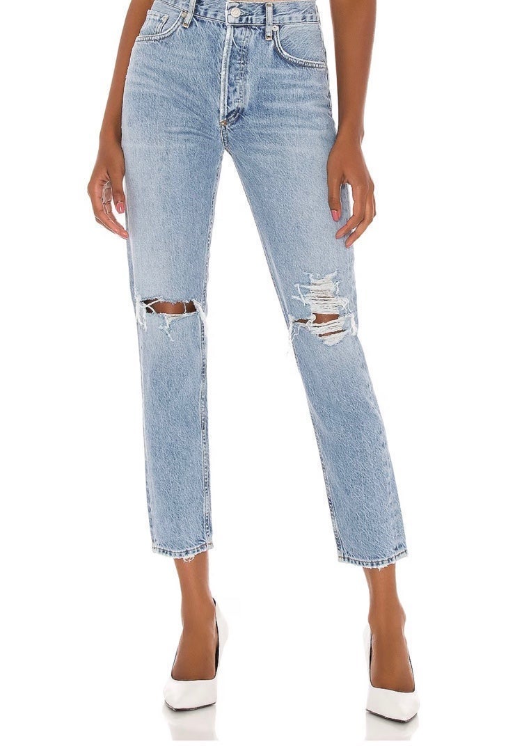 AGOLDE Jamie High Rise Classic Jeans Distressed Button Fly