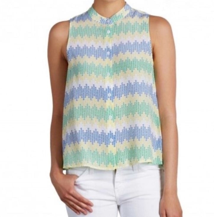 Equipment | Mara Silk Zig Zag Blouse Button Down Sleeveless Blouse