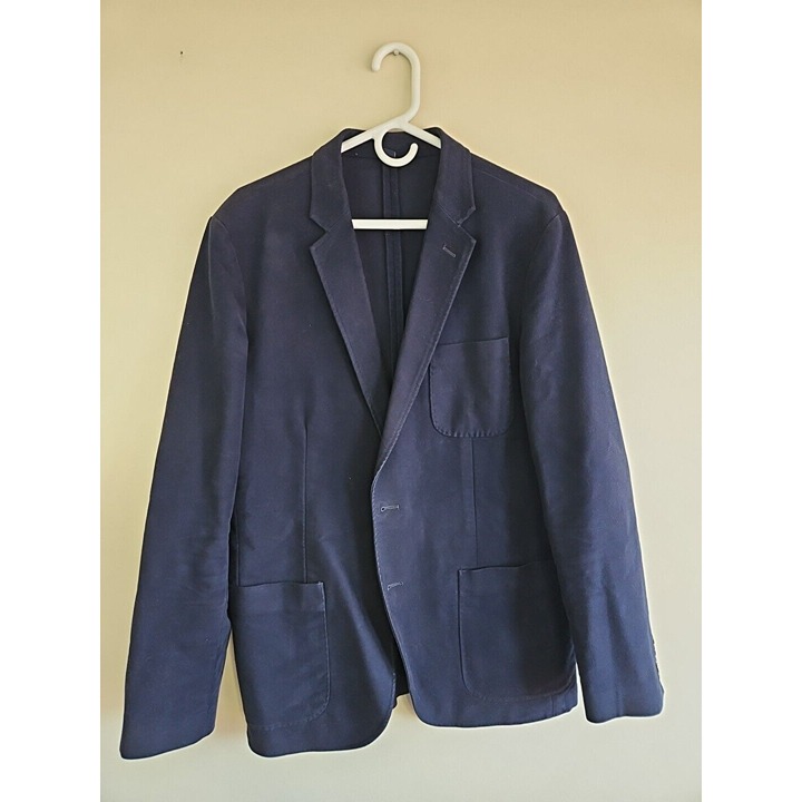 J Crew 2 Button Blazer Sportcoat Jacket 99% Cotton, Men's Size 40 Dark Blue