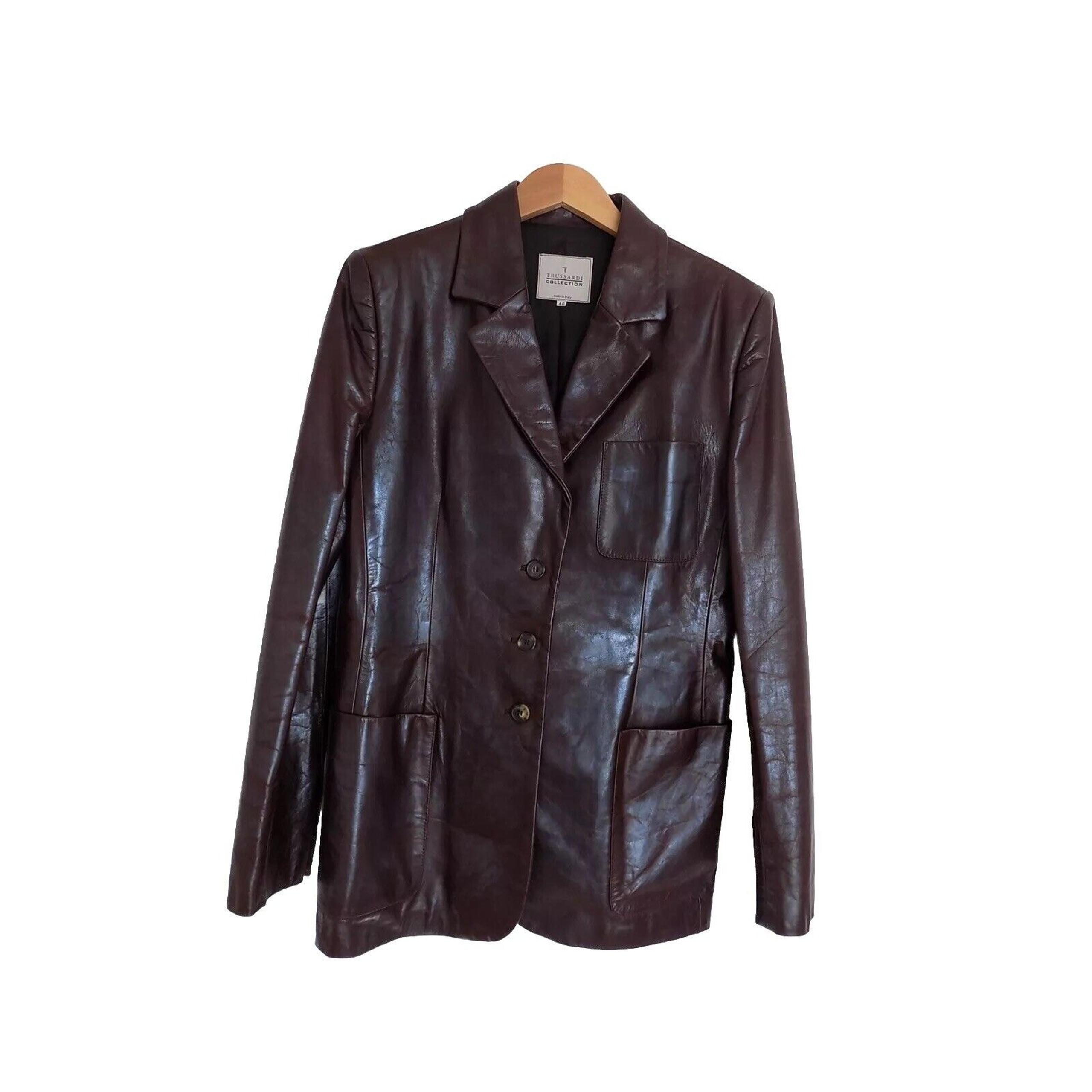 Trussardi Collection brown leather jacket blazer EUR size 46 USA size 10