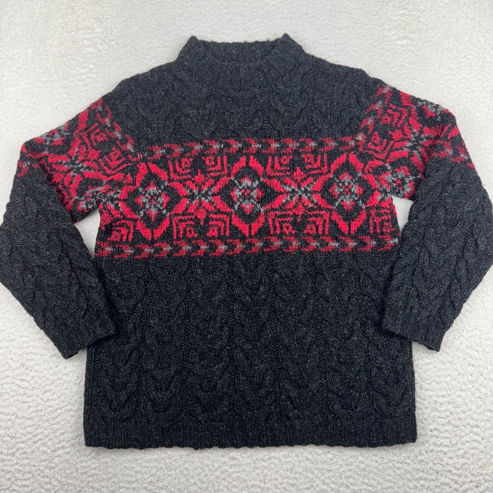 Lands End 100% Wool Sweater Women's Small Fair Isle Fisherman Chunky Cable Knit