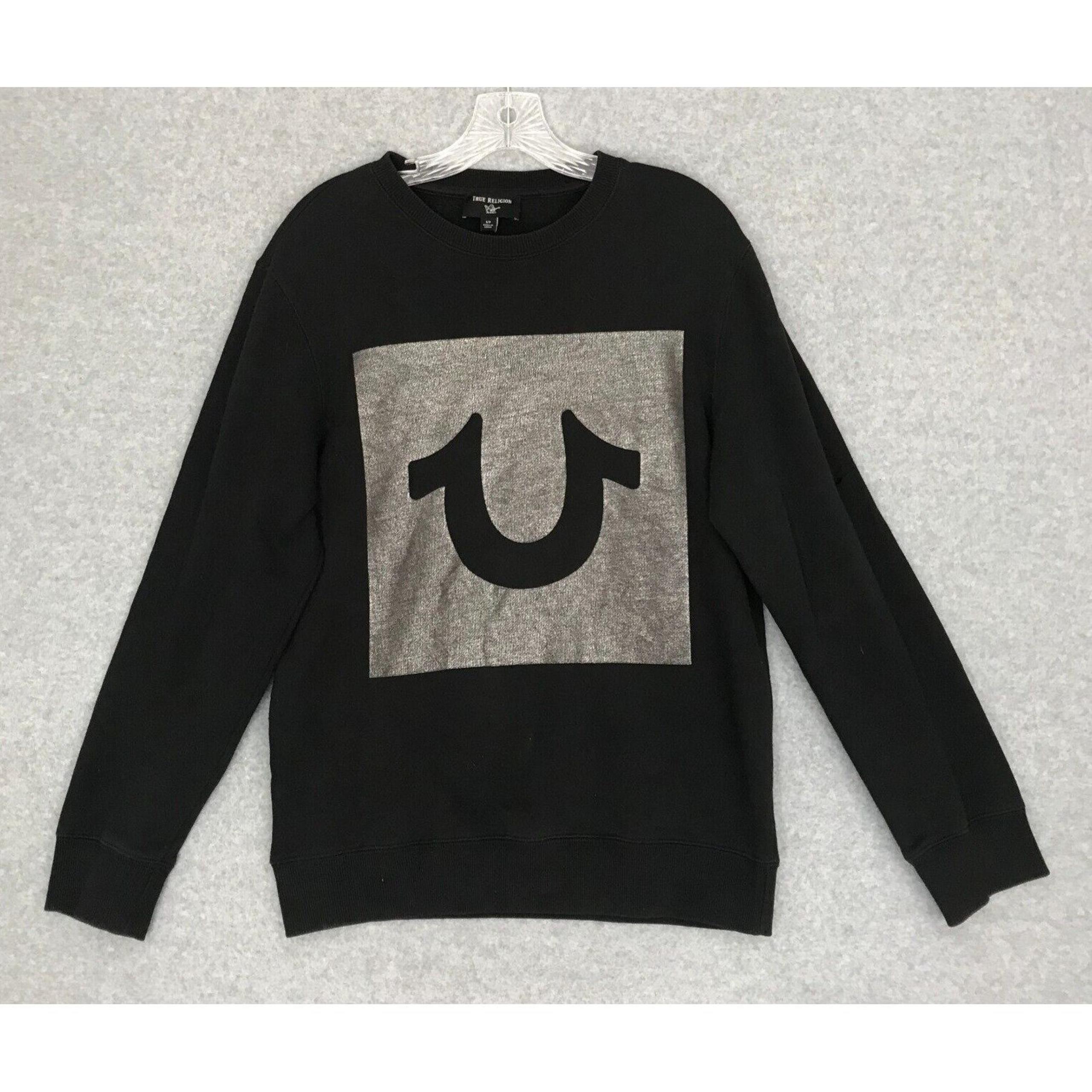 True Religion Sweatshirt Mens Small Black Pullover Long Sleeve Reflective Logo