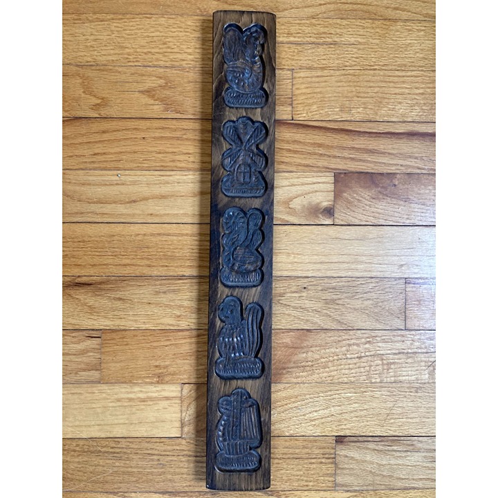 Vintage Holland Birds and Windmills Carved Wood Old Fashioned Biscuit Form
