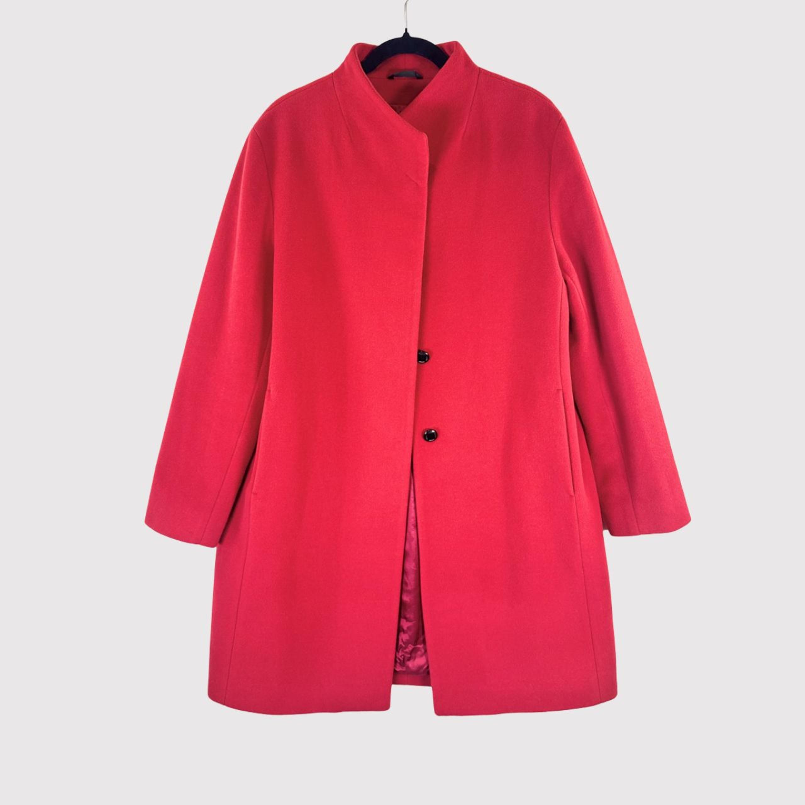Cinzia Rocca Womens Jacket Red Wool Pea Coat Long Sleeve Italian Designer Large