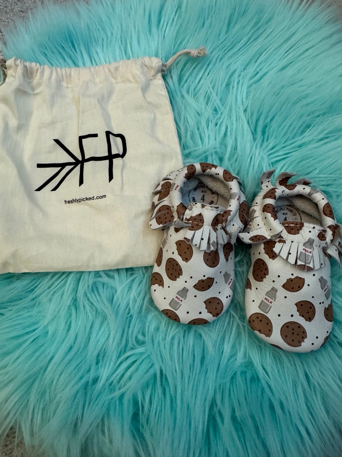 Freshly Picked Milk & Cookies Moccasin Hard Sole Shoes, 4