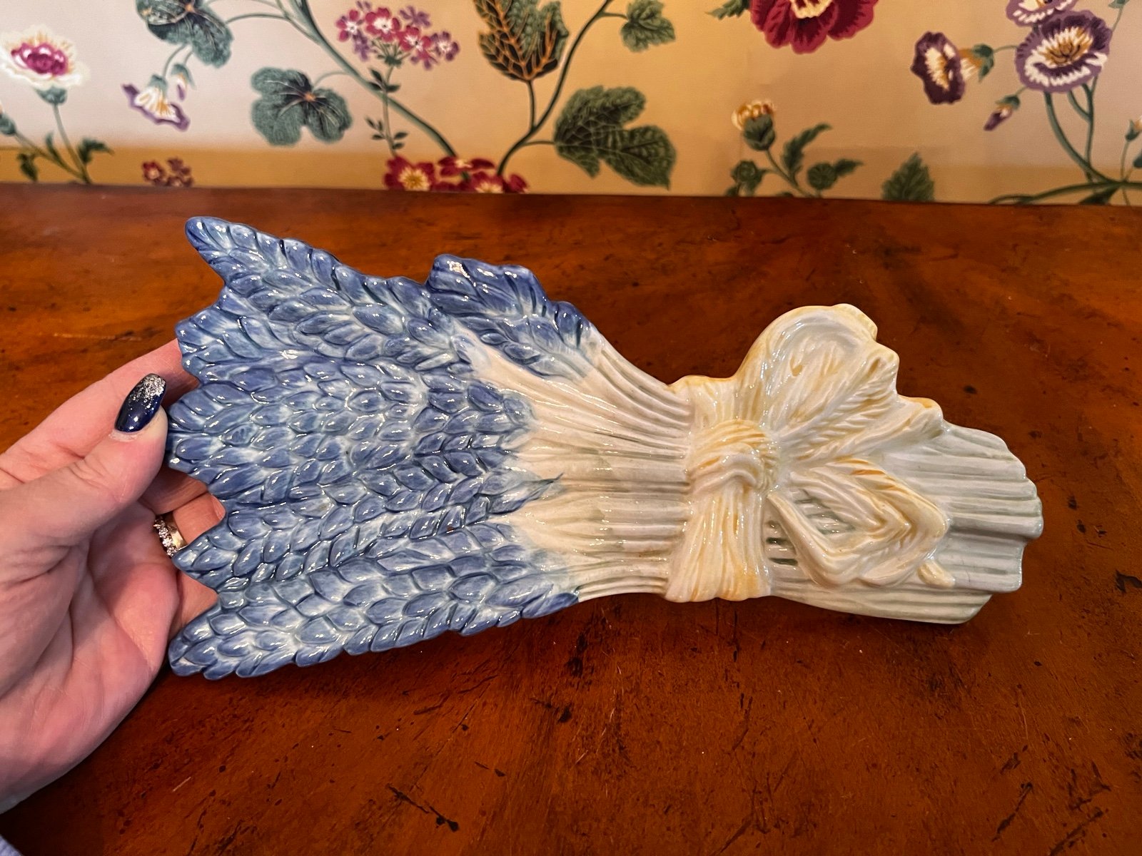 Vintage Artist Signed Marjolein Bastin Lavender Sheaf Ceramic Spoon Rest