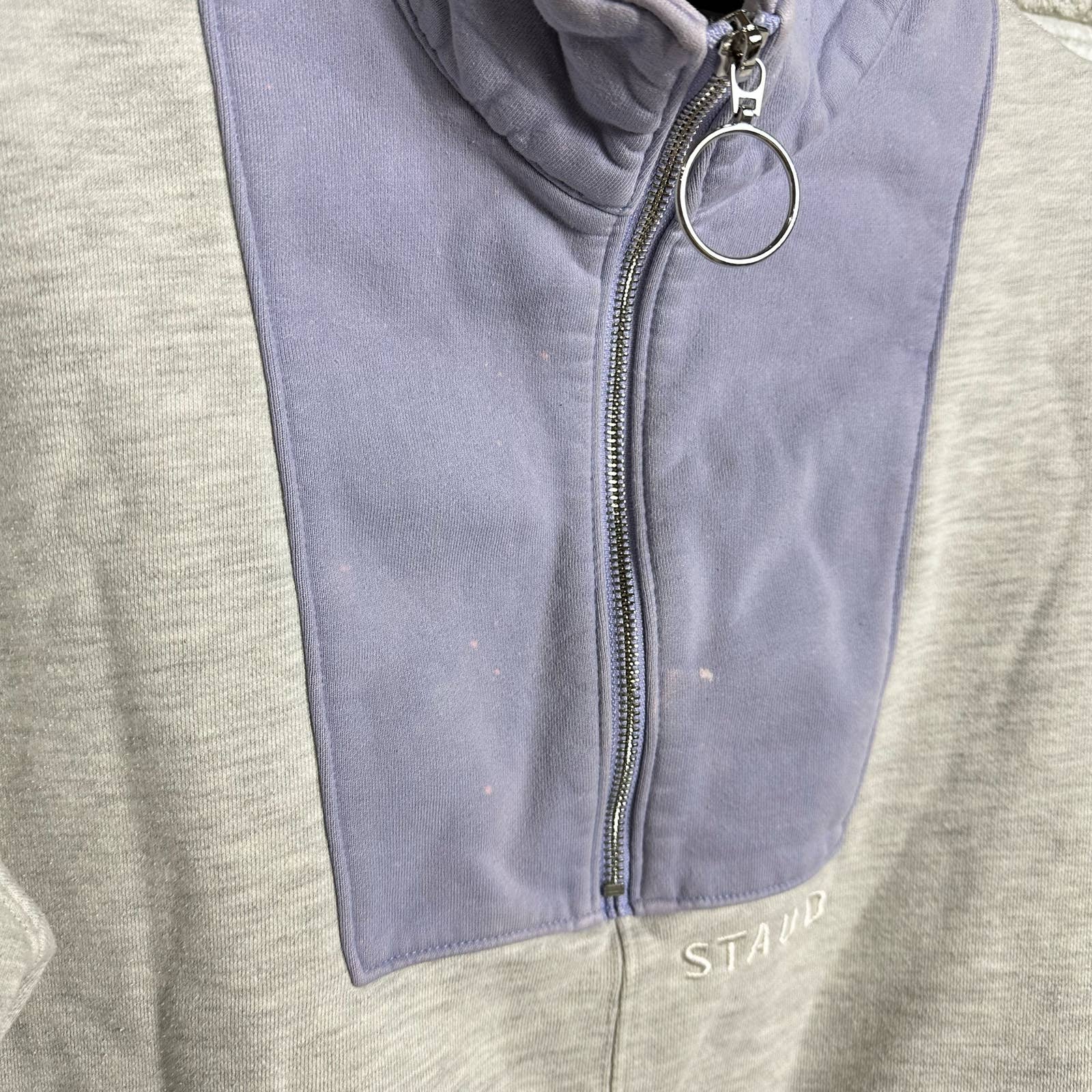 STAUD Sweatshirt Alys Colorblock Half 1/2 Zip Pullover top Sweater Purple Gray XS