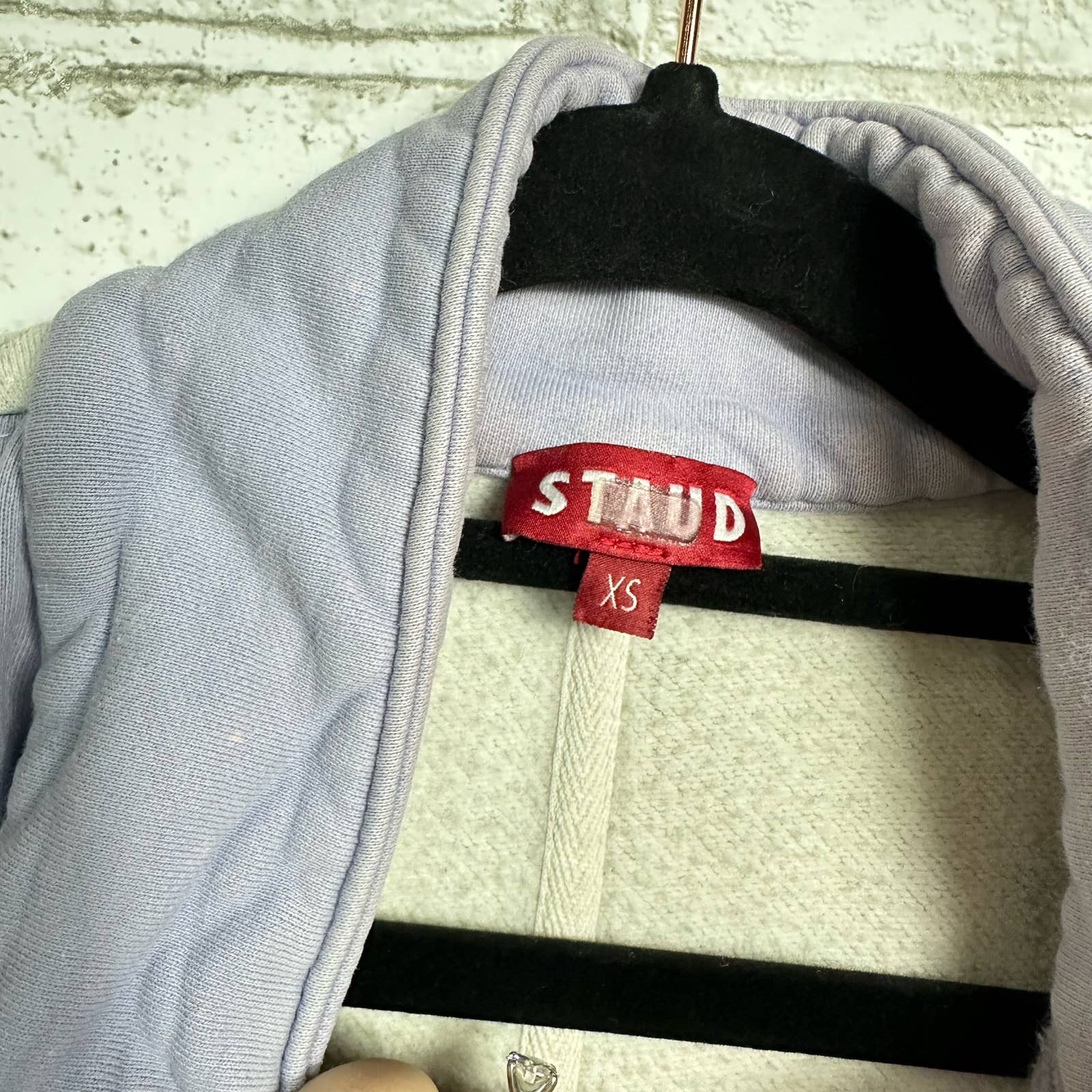 STAUD Sweatshirt Alys Colorblock Half 1/2 Zip Pullover top Sweater Purple Gray XS
