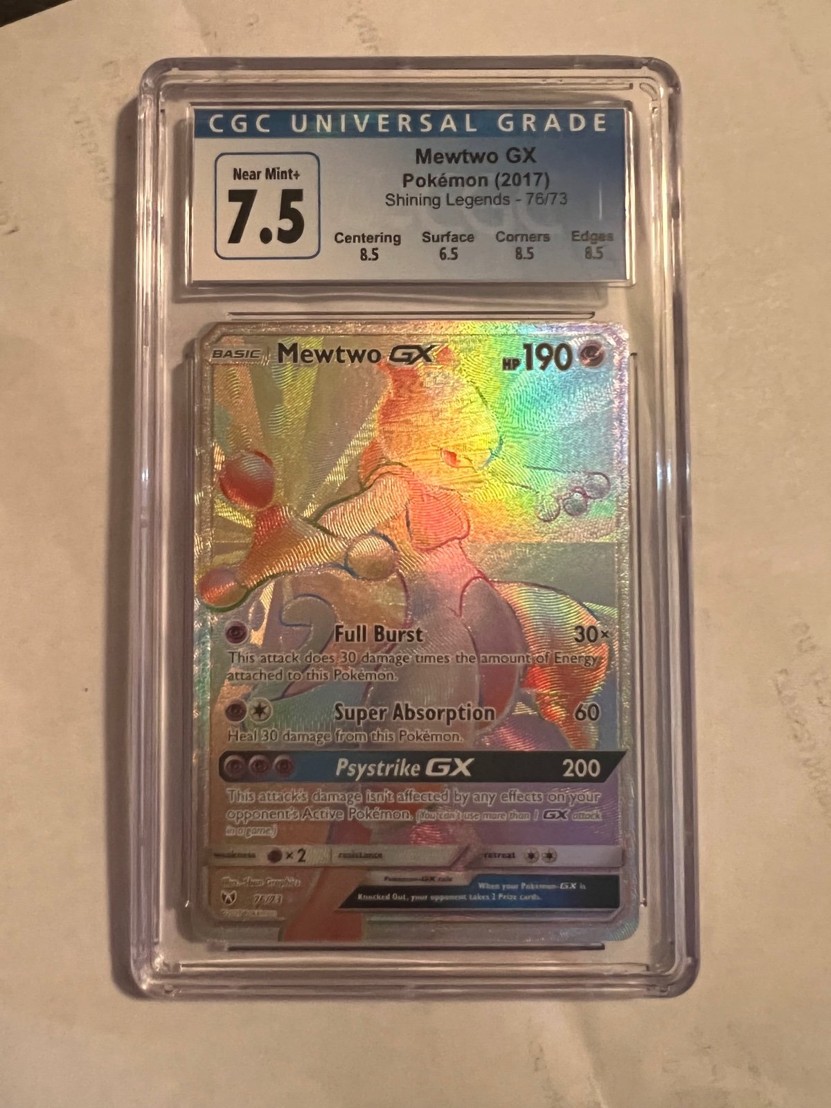 Hyper rainbow rare mewtwo GX PSA 7.5