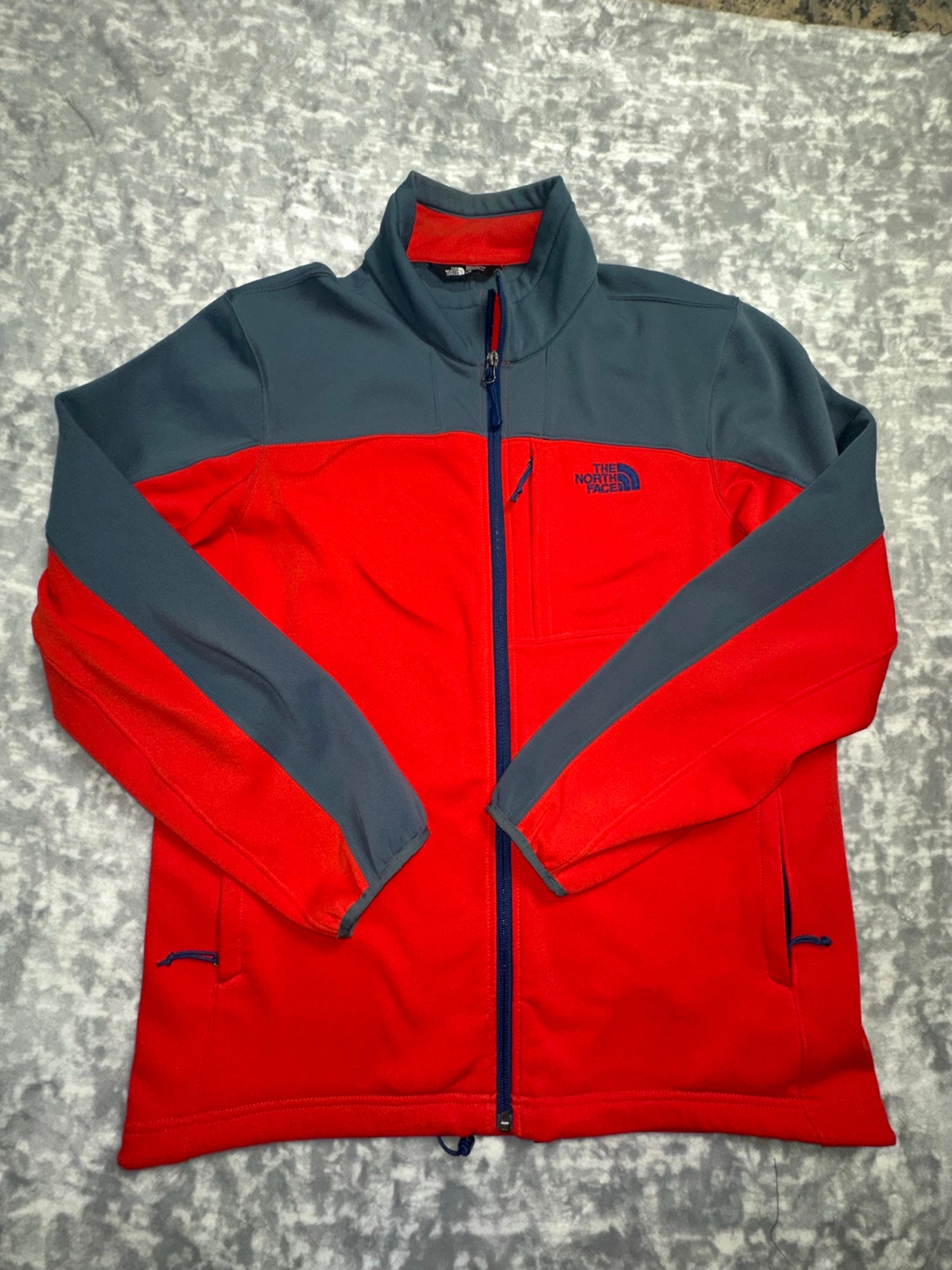 The North Face Size Medium M Gray Red Large Soft Shell Rain Jacket Full Zip