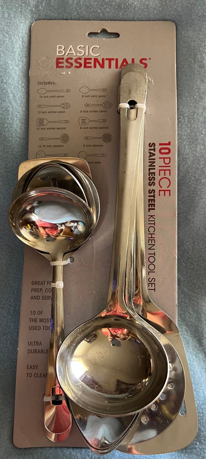 Basic Essentials Stainless Steel Kitchen Utensil 10 Piece Set - NEW