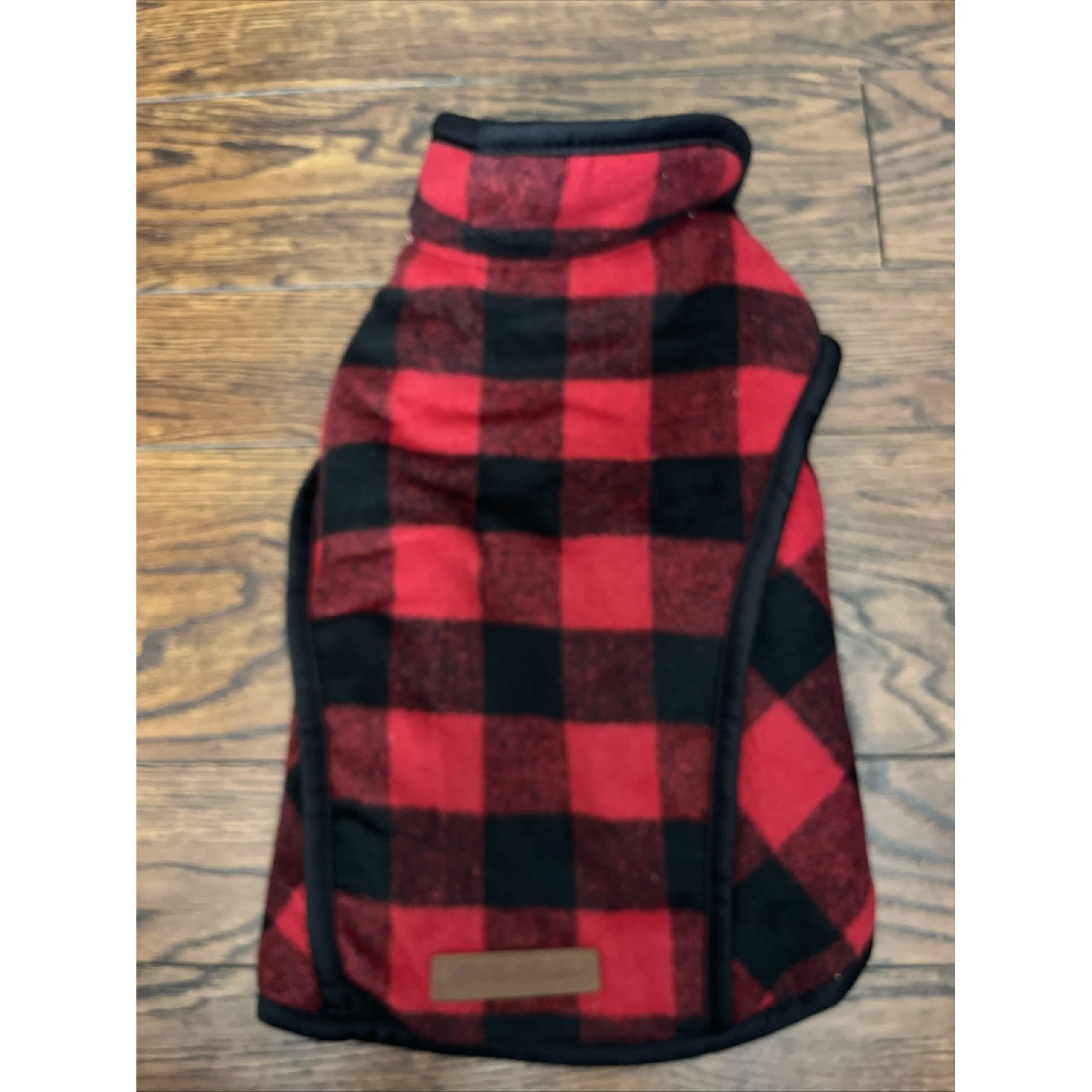 Eddie Bauer Fleece Lined Winter Dog Coat Jacket Medium Red Black Buffalo Plaid