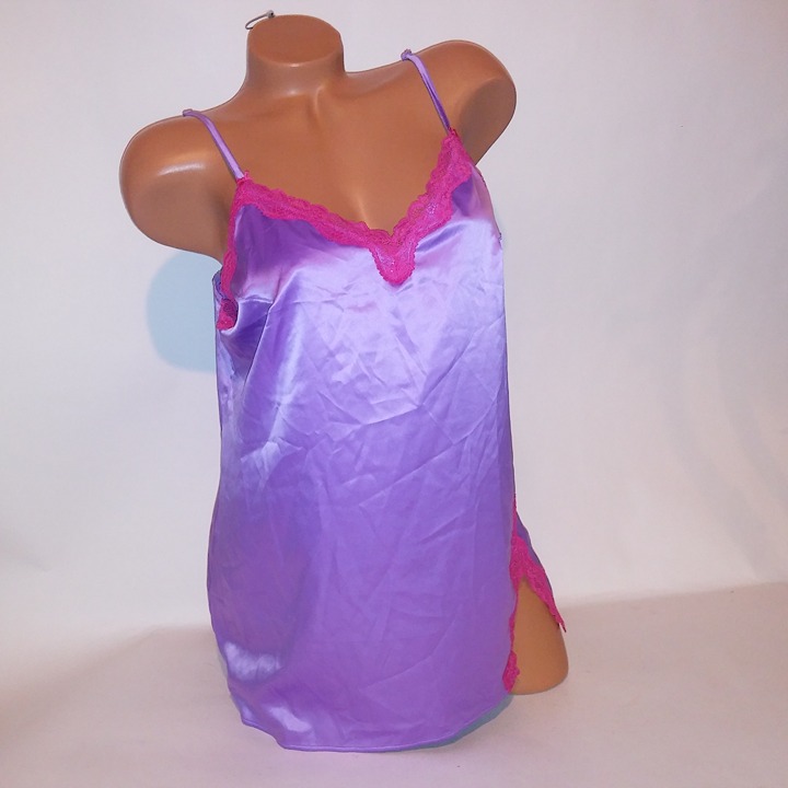 Victoria Secret Lingerie Chemise Slip Tease Purple Pink Lace Trim Side Slit XL