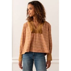 Mi Golondrina Beatriz Blouse Rosa y Mostaza Size Medium Embroidered Tassel